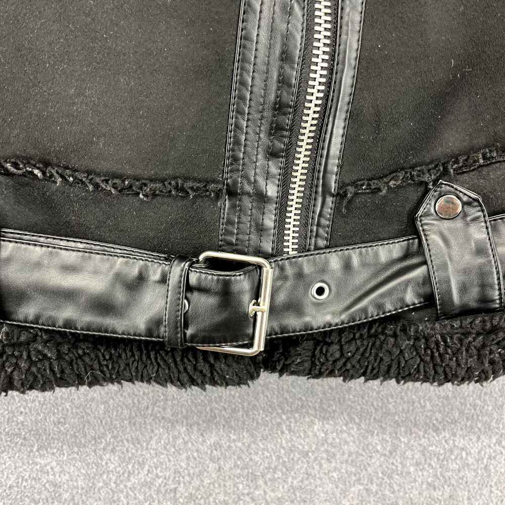 Zara Motorcycle Jacket Women XS Black Black Double Sided Strap Faux Suede Fleece - Picture 8 of 16